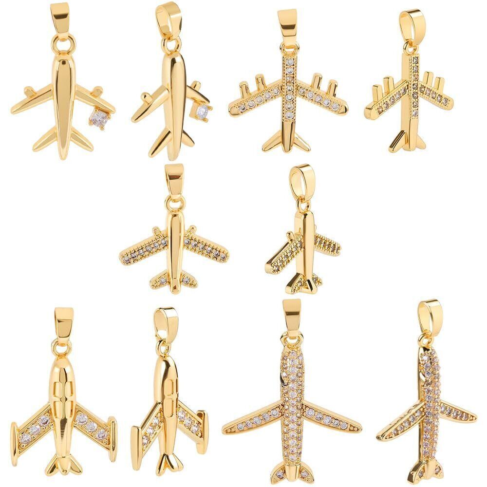 8667 10Pcs 5 Styles Aircraft Charms 18K Gold Plated Plane Airline Transport